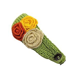 Crochet Headband With Three Knit Flowers